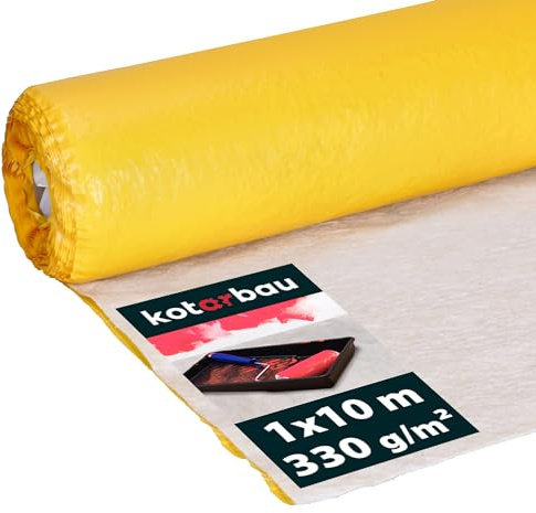 KOTARBAU® Malervlies 1 x 10 m Abdeckfolie Maler Abdeckvlies 330g/m2 Gelb Zweilagige Folie Filzvlies Malerfilz Protektor Baumatte Malerzubehör Filzstoff Malerabdeckvlies