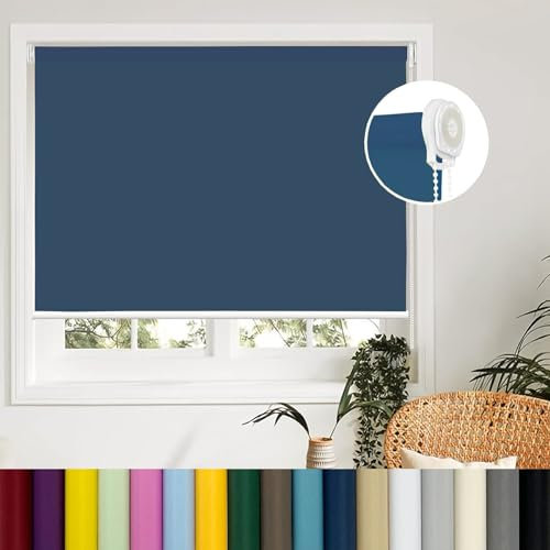 Verdunkelungsrollo Klemmfix ohne Bohren 80 x 50 cm Einfache Installation ohne Bohren, Sonnenschutz Fensterrollo Seitenzugrollo mit Klemmträger, für Fenster & Tür, Dunkelblau