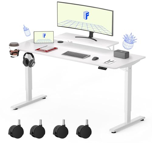 FLEXISPOT Elektrischer Höhenverstellbarer Schreibtisch 120 x 60 cm, Ergonomischer Tischplatte, mit Monitorablagen,Steh-Sitz Tisch Computertisch, einfache Montage (weiß)