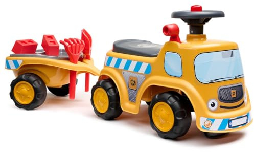 FALK - Baustellenständer – JCB – mit Anhänger & Sitzfläche zum Öffnen – 715C – Gelb – ab 12 Monaten