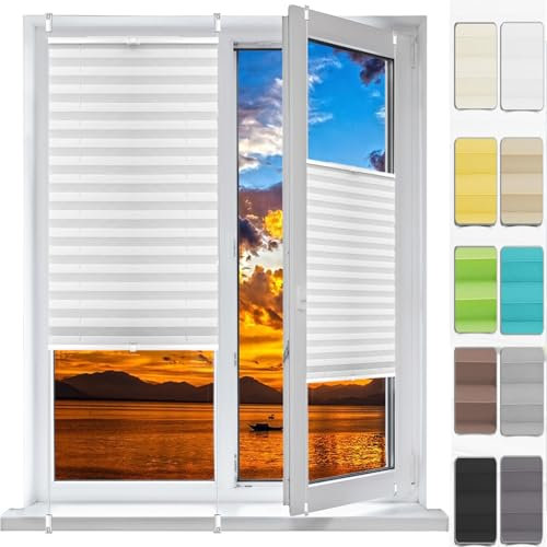 Plissee Plisseerollo Klemmfix Ohne Bohren 72 x 160 cm, Plissee Ohne Bohren Nach Maß, Plisee Rollo Ohne Bohren Klemmfix, Jalousie Easyfix Faltrollo, für Fenster & Tür, Weiß