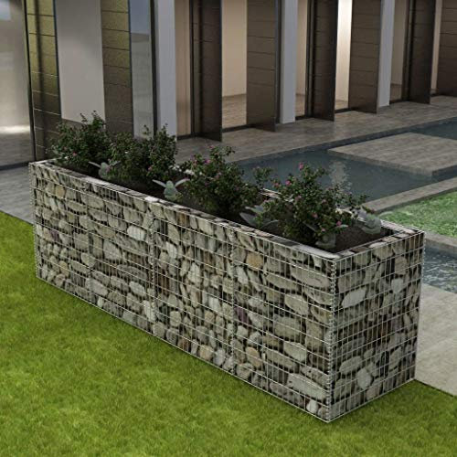 Homgoday Gabbione Letto Rialzato da Giardino in Acciaio 360x90x100 cm, Mobili Fioriera da Esterno, Gabbione Fioriera Gabbione Pietra Cestino Recinto Giardino Gabbione