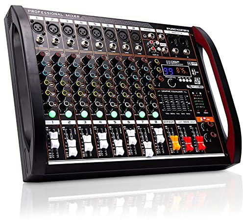 Consola de Sonido DJ portátil, Mezclador de Audio Profesional de 8 Canales con Interfaz Digital USB, alimentación Fantasma de 48 V, Compatible con Bluetooth, mesas de Mezcla para grabación de estudi