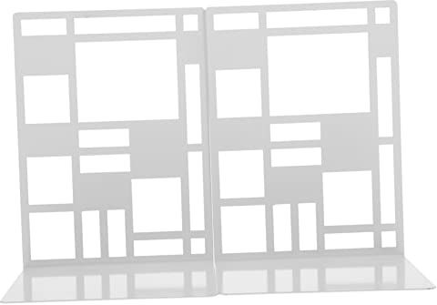 SHINEOFI 2pezzi Reggilibri Metallo Antiscivolo Design Elegante e Stabile Per Ufficio e Libreria Fermalibri Per Organizzazione Libri e Riviste Bianco