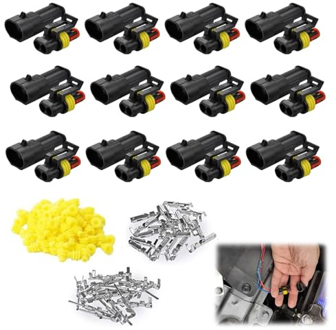 Auto Impermeabile Connettore,12 pcs Connettori Elettrici Impermeabili,2 Pin Connettori Elettrici,Spinotti Elettrici Connettori 2 Pin,Nylon Connettore Cavo, Connettore del Cavo Dell'auto
