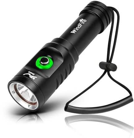 WindFire TS08 Lampe torche de plongée super lumineuse rechargeable avec 3 modes et indicateur d'alimentation, étanche IPX8 pour la plongée avec tuba et l'exploration sous-marine
