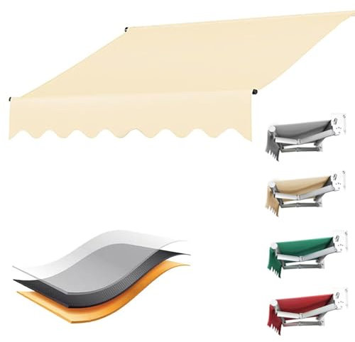 Ersatz for Einziehbare Klemmmarkise, Wasserdichter Mehrzweck-Markisenschutz, Langlebiger Markisenstoff, Witterungsbeständig, Markisen Ersatzteile, Wasserabweisend Ersatz Markisestoff(Beige,(13x6.5ft)4