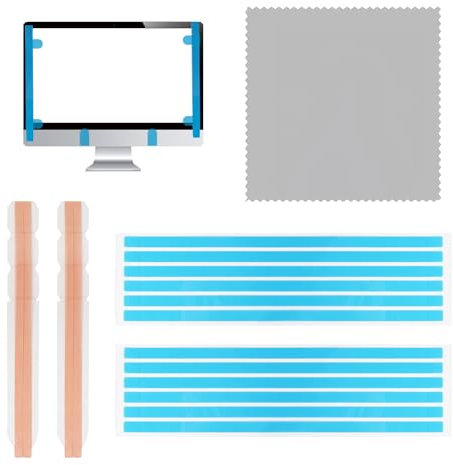 Lot de 12 bandes adhésives universelles de rechange pour écran de confidentialité avec 2 languettes de montage coulissantes en plastique et chiffon en fibre pour écrans d'ordinateur, protecteur de