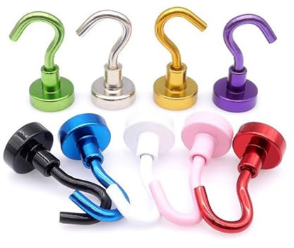 9 Stück Magnethaken Bunte Haken Magnethaken Extra Starke 14Kg Magnetbefestigung Mehrfarbig erhältlich Ideal für Kühlschränke und andere magnetische Oberflächen