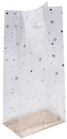 Ideen mit Herz Blockbodenbeutel | Folien-Druck gold | elegante Geschenk-Verpackung | Keks-Tüte | lebensmittelecht | 16 cm x 10 cm, 35,5 cm | 30 Stück (Sterne)