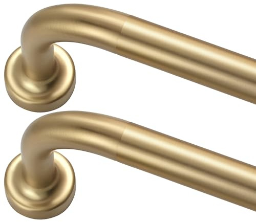 Warm Gold Curtain Rods 2 Pack,1 Inch Disc Curtain Rods for Windows 28 to 48,Blackout Wrap Around Curtain Rod with Aluminum Finials and Brackets,No Screw Disassembly Adjustable Curved Curtain Rod