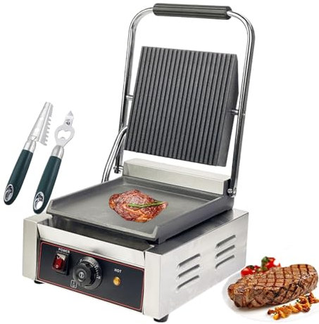 forplubossmmp Commercial Sandwich Grill with 1/Fish Scaler & 1/Corkscrew, Electric Sandwich Contact Grill Non-Stick Sandwich Press with 50-300℃ Temperature For Kitchen, Restaurant Use 1800W,smooth