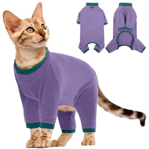 Katt fleecejacka, benkroppsdräkt katt onesie med ben återhämtning kostym långärmad kon alternativ (lila, M)