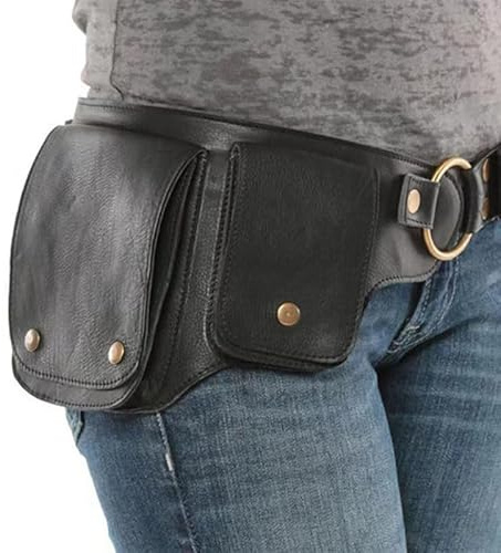 Flechae Steampunk Gothic Hüfttasche Gürteltasche Mittelalter Vintage PU Hüftgürtel Geldbörse Tasche Lässig(BK-OS)