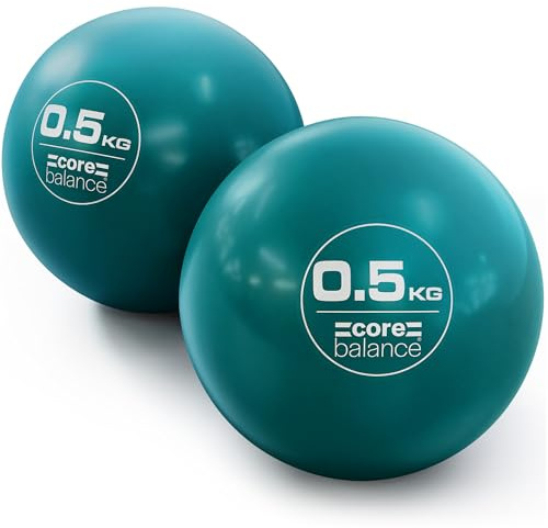 Core Balance Weighted Toning Balls, 2 x Soft Hand Held Pilates Yoga Exercise Fitness Rehab Recovery Balls, Sand Filled, Smooth Touch PVC Shell for Firm & Comfy Grip (Pair of 0.5kg, 1kg,or 1.5kg Balls)