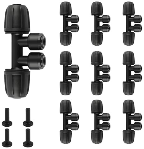 Kalolary 10PCS Barbed Tee Anschluss, Barbed Bewässerung Connector für 5/16 a 1/4 con 4 Tapones, Racores Divisores 4 Vías con Púas para Tubos 8mm a 4/7mm