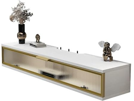 Moderner Wohnzimmer-Aufbewahrungsschrank für kleine Wohnungen, Mini-TV-Schrank mit Platz für TV-Box, Router und dekorative Gegenstände, Steckdosenabschirmung, Design, 120 x 23 x 20,2 cm