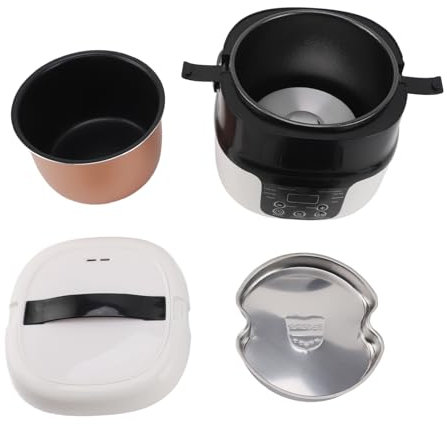 Olla Arrocera para Coche de 2 L, Olla Arrocera Antiadherente para Coche, Mini Olla Arrocera de 2 L, Olla Eléctrica Portátil con Control de Calor de 7 Etapas, Adecuada para