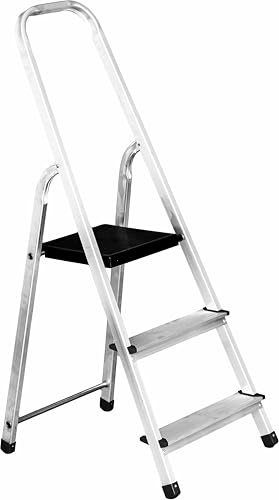 MYPRO ® Escabeau multifonction en aluminium, 3 marches, escabeau multifonction, léger, portable, robuste, 3 à 8 marches, intérieur/extérieur, pour cuisine, usage domestique et commercial (3 marches)