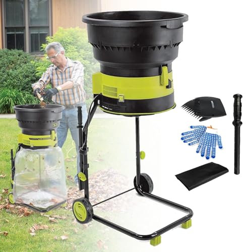 Broyeur de feuilles électrique filaire, broyeur de jardin portable sans lame de 2 500 W avec roues, broyeurs et déchiqueteurs à 8 000 tr/min avec sac de collecte, diamètre de l'entonnoir 54 cm,60m
