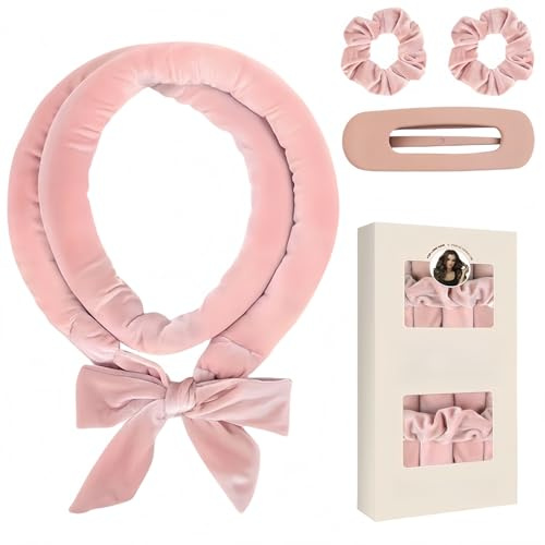 Ymoryiyi Heatless Curls Blowout Über Nacht - Samt Lockenwickler Set 160cm mit 2 Stirnbändern & Klammer, rutschfest für Volumen-Locken ohne Hitze (Braun, L) (Pink, L)