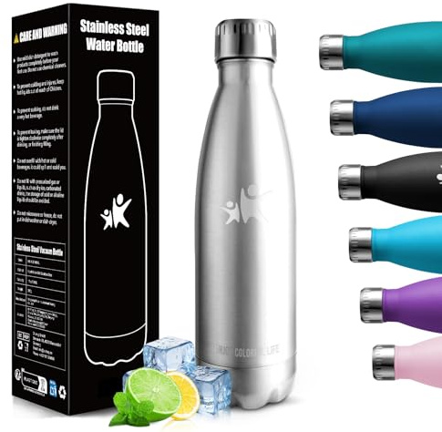 HoneyHolly Botella Termica - 500ML - Botella agua Acero Inoxidable, Termo con pared Doble Aislamient, de Fugas, Cantimplora Termica para Niños, Deportiva, Gym - Conserva 12 Horas Caliente, 24 frio