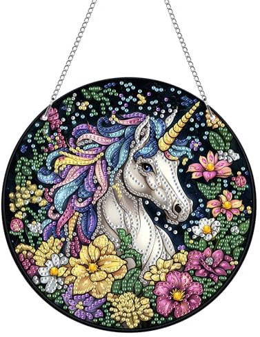 Hoobee Pferd Diamond Painting Anhänger, Tier Diamond Painting Fensterbilder, 5D Diamant Painting mit Kette, Wandbehang Kits-Für Zuhause Wanddekoration Und Eingang Dekoration 20x20cm(Pferd)