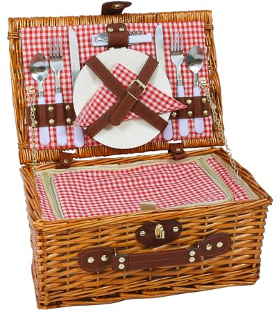 HYBDAMAI Picknickkorb Set für 2 Person mit Kühlfach, Abnehmbarer Riemen, Weinbeutel, Besteck Set, für Camping, Strand, Wandern, BBQ und Familie/Paare Geschenke, Zubehör