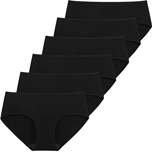 INNERSY Underbyxor dam bomull andas hipster underkläder basic bekväma trosor 6-pack, 6 svart, 3XL