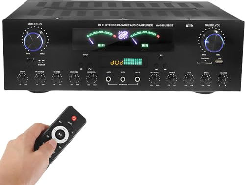 7 Channel Bluetooth 5.2 Stereo Audio Amplifier, 1200W High Power with Remote, Supports FM USB SD, Ideal for Home Theater and Karaoke