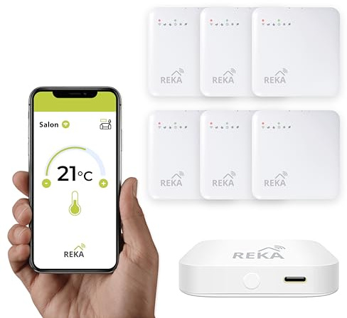Thermostat pour radiateur Electrique Intelligente Connectée REKA - Contrôle Température Via Appli Tuya, Programmation, Détection Fenêtres Ouvertes - Compatible Assistants Vocaux (2, avec Passerelle)