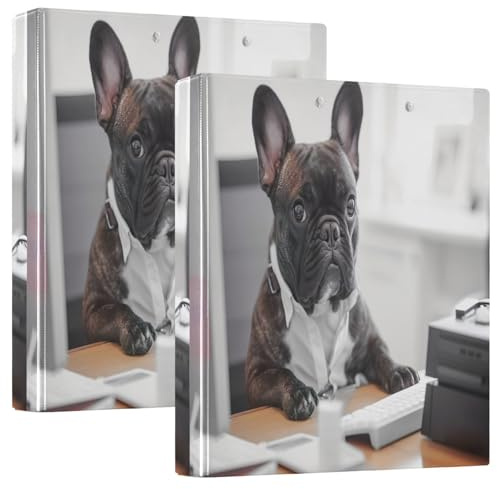 Bedrucktes 3-Ringbuch, D-Ringbuch mit Taschen, dekorative Ordner für Schule, Uni oder Büro, lustige französische Bulldogge