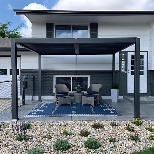 PURPLE LEAF Pergola 3 × 3,65 m Alu-Lamellendach wetterfest, Grau | Integrierte Entwässerung, Vollaluminium Wartungsarm, Verstärkte Pfosten, Klare Montageanleitung, Einfache Montage