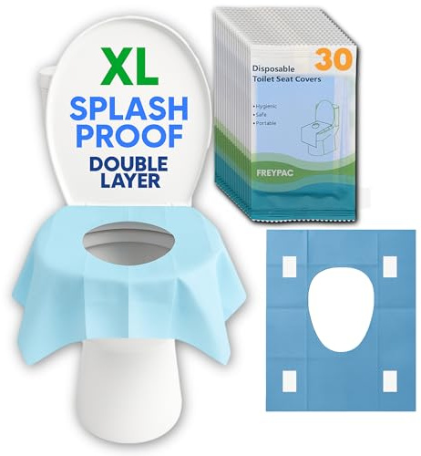 30 XL Disposable Toilet Seat Covers, Double Sided Splashproof with Sticky Pads for Grip
