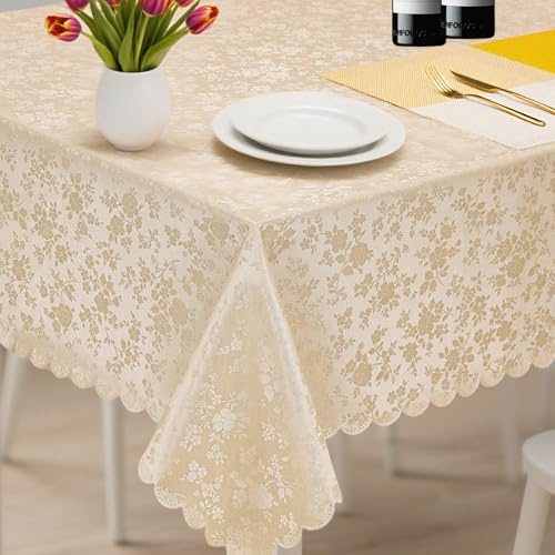 Wachstuchtischdecke Wachstischdecke Outdoor tischdecke abwaschbar Wasserdicht 140x180 cm - Goldene Rosendruck Rechteckig - 350 g/m² Abwaschbar, wetterfest für Party, Weihnachten, Küche, Gartenfest