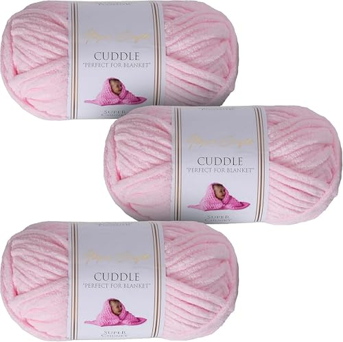 Utopia Crafts Filato Grosso in Ciniglia per Uncinetto e Ferri - Gomitolo da 100 g - 60 m - Baby Pink - Filo Chunky Morbido e Facile da Lavorare - Lavabile in Lavatrice - Confezione da 3