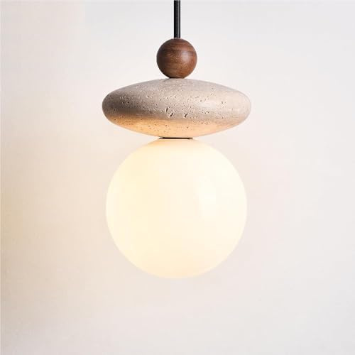 Lampada a Sospensione in Vetro lattiginoso da 5,1 Pollici, Lampada a Sospensione in Pietra e Legno, Moderna di metà secolo, con Base G9 per Cucina, Isola, Sala da Pranzo, Camera da Letto