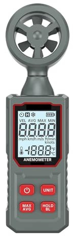 Anemometer, Handheld Digital Anemometer, Wind Speed Mini Air Velocity Ailow Temperature with LCD Backlight Wind Speed Meter