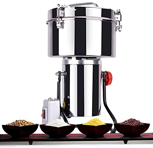 Electric Grain Grinder Mill, Herb Spice Cereal Mill Grinder Flour Powder Machine 304 Stainless Steel, Multifunction Commercial Home Timing Food Pulverizer