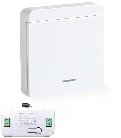 Lot d'interrupteurs sans fil 433 MHz pour contrôler des lampes jusqu'à 2000 W, portée 70 m, installation facile sans câblage, sans fil avec récepteur 10 A, interrupteur mural sans fil