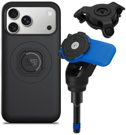 Quad Lock Handlebar Clamp Motorcycle Phone Mount with Vibration Dampener and MAG Phone Case for iPhone 17 Pro Max
