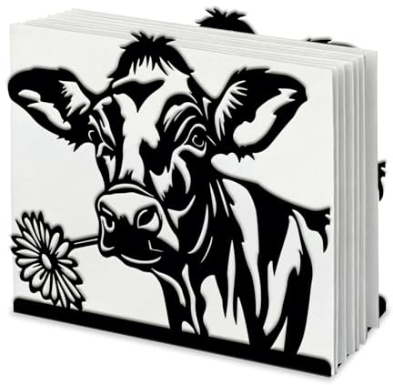 SUPERDANT Lustige Kuh Serviettenhalter Aus Metall Mit Blumen Serviettenständer Für Küche Wohnzimmer Tischdekoration Schwarzer Serviettenspender Praktische Tischhalterung Für Cocktail Napkin Holder