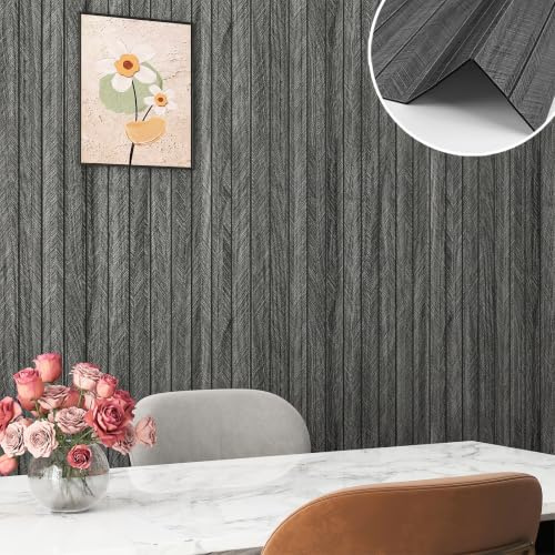 YENHOME Holzpaneele Schwarz Wand Selbstklebend Tapete 90x500cm Dicke Selbstklebend Tapete Holzoptik Schwarz Wasserdicht Wandpaneele Holzoptik Wanddeko für Küche Schlafzimmer Wohnzimmer Akustikpaneele
