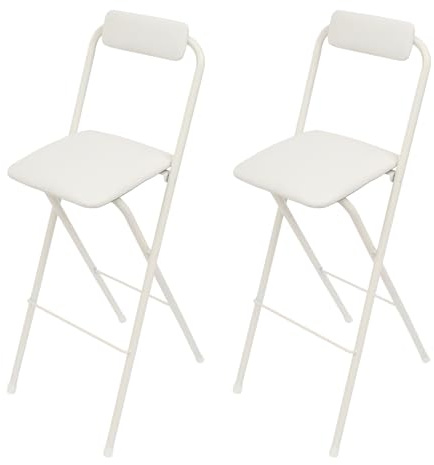Barhocker Klappbar 75cm-Sitzhöhe 2 Stück Klappstuhl Gepolstert Stehhocker Barstuhl aus Stahl mit Rückenlehne Fußstütze PU Sitz mit Schwamm Sitzkissen Barstühle Tresenhocker Gartenstuhl (Weiß)