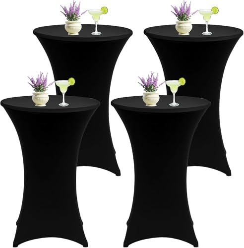 4 Stück Stretch Stehtisch Hussen für Stehtische Ø 80-85cm,Spandex Tischhussen Schwarz,Elastische Cocktailtischbezug Rund für Bistrotische,Geburtstagsfeiern,Hochzeitsbankette & Heimdekoration,81x110 cm