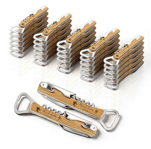 30 Stück Personalisierter Flaschenöffner Holz | Beidseitige Gravur | Bieröffner Hochzeitsgeschenk für Gäste | Geschenk für Weihnachten Geburtstag Jubiläum Hochzeit