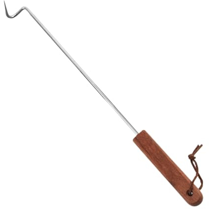 Köttkrok flipper – rostfritt stål BBQ grillspade med trähandtag | robust köttsvarvhjälpare för biff brisket revben | grilltillbehör för utomhus, trädgård, röker och inomhuskök