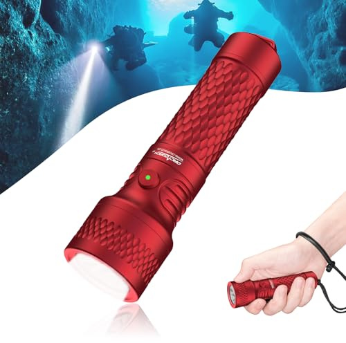 ORCATORCH ORCA7 Tauchlampe, 3000 Lumen Extrem Hell, nur 125g Kompakt (Rot) | 3 Lichtstufen: Hoch/Mittel/SOS, 6° Strahlwinkel, IP68 Wasserdicht,150m Tiefe, für Nachttauchen, Höhlenforschung