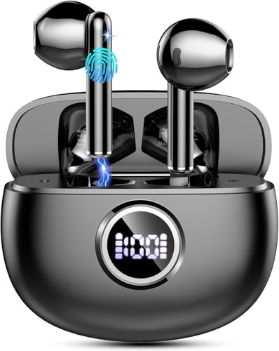 Cuffie Bluetooth 2026, Auricolari Bluetooth con 4 Microfoni ENC, Audio HiFi Stereo 14.2mm, 40 Ore di Riproduzione, Display LED, Impermeabili IP7, Touch Control, Compatibili con iOS e Android