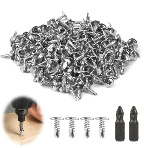 150 Pièces 4.2x13MM Vis Autopercantes, Vis Autoforeuses en Acier Inoxydable 410, pour Acier Autoperceuse à Tête Ronde Autoperceuse, Ronde Autoperceuse pour Metal Avec 2 Forets